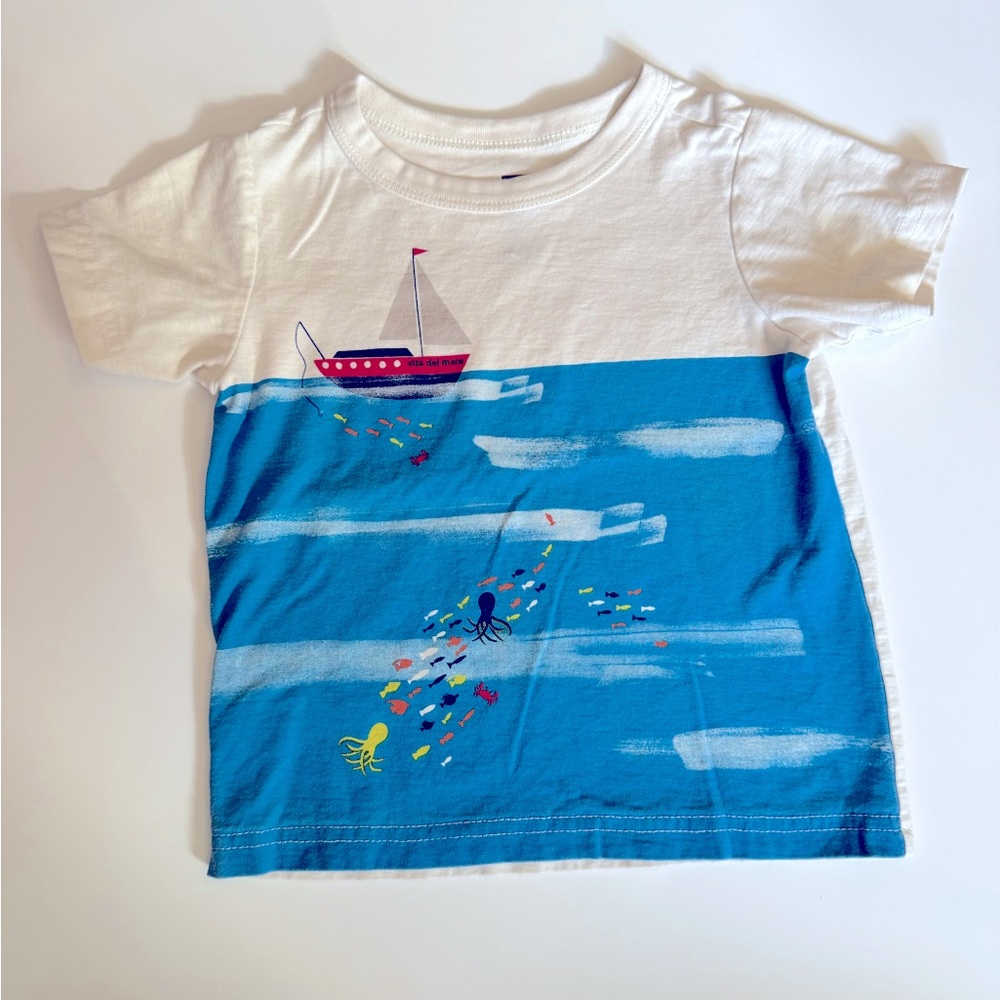 Tea Collection White and Blue Boat & Ocean Tee